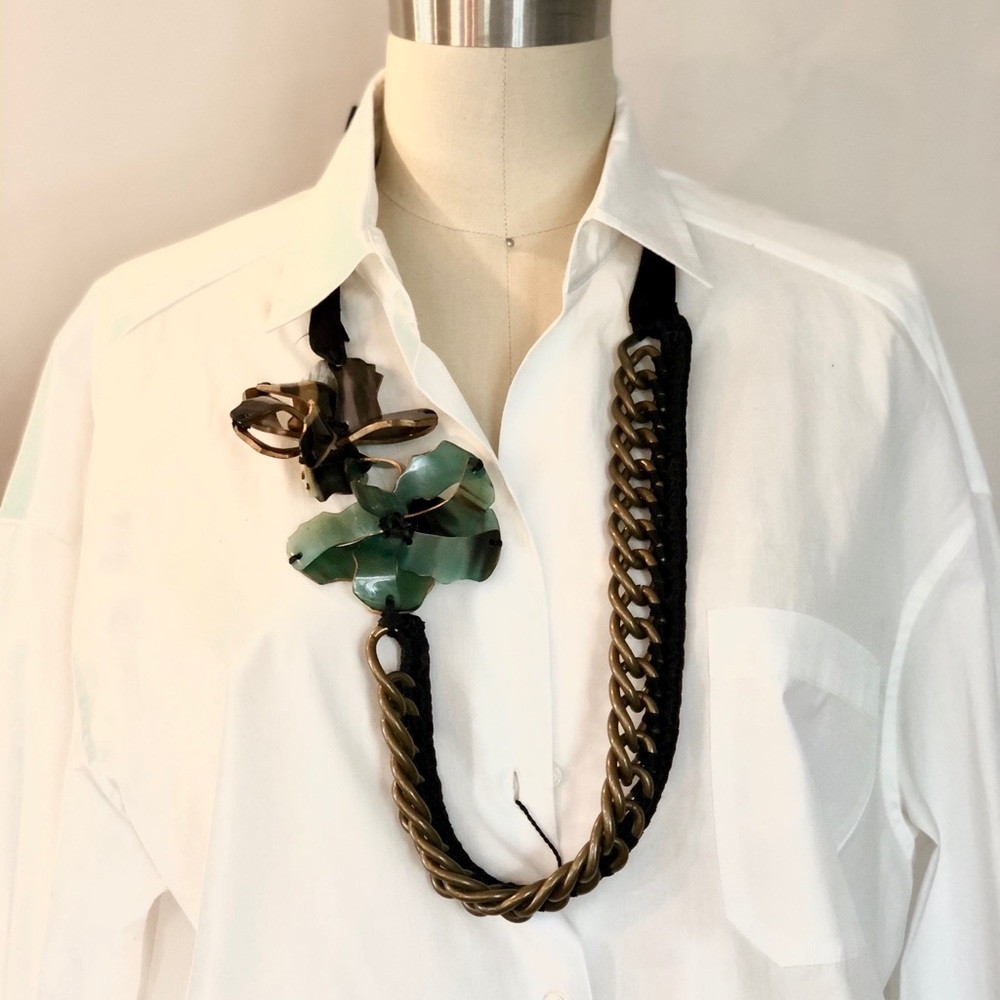 Marni Horn Flower  & Chain necklace